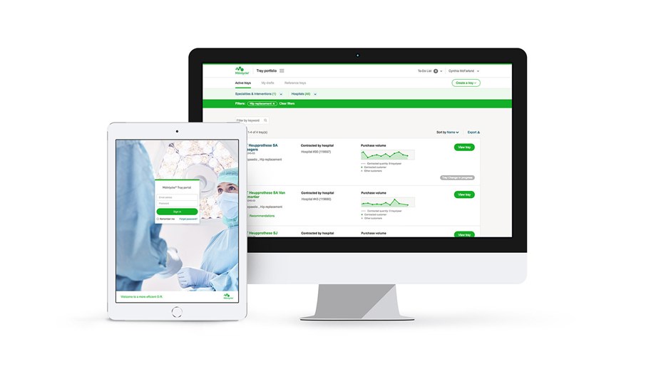 zdjęcie portalu Mölnlycke na ekranie komputera i tabletu